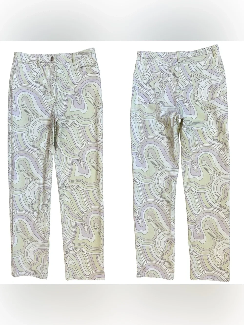 Aritzia Wilfred Free Pastel Green Purple White Swirl Print Melina Jeans Size 6 - Picture 1 of 8